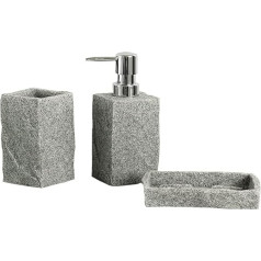 Bathroom Accessories Set Including Kitchen Soap Dispenser, Bathroom Soap Dispenser, Soap Dish, Cup, Granite (Grey-3)