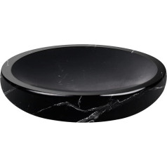 WORHE Soap Dish Real Natural Marble Holder for Bathroom Bathtub Shower Kitchen Sink Handmade Nero Marquina Marble Round Soap Tray Color Black (DL007)