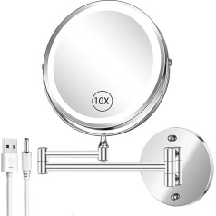 AusDaur 8 Inch Cosmetic Mirror with Lighting 10x Magnification 3-Colour Temperature USB Charging 360° Swivelling Shaving Mirror Perfect for Makeup Lovers