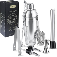 Cocktail Shaker Set | 304 Stainless Steel Cocktail Mix Set | 750 ml Cocktail Mixer 8-Piece Bartender Gift Set with Cocktail Accessories - Measuring Cup and Bar Spoon Ideal for Home & Bar