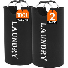Lifewit Set of 2 Foldable Laundry Baskets, 100 L, Portable Laundry Hamper with Aluminium Handle, Oxford Fabric, Laundry Bag, Storage for Clothes, Bath Towels, Duvet Cover, Bedroom, Bathroom, Washroom,