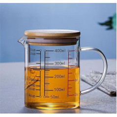 Uadme Measuring Jug Glass, Transparent Measuring Cup with Lid, Borosilicate Glass, Graduated with Handle, Spout for Baking, Cooking (400 ml)