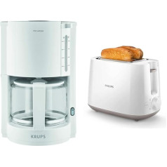 Krups ProAroma F30901 Filter Coffee Machine, Glass Jug, Keep Warm Function, 10 Cups, 1,050 W, White & Philips HD2581/00 Toaster, Integrated Bun Attachment, 8 Browning Levels, White