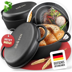 BBQ BEN Cast Iron Roasting Dish [34 cm] with Lid - Precise Grilled, Crispy Dishes - Dutch Oven Set, Cast Iron Pot, Cast Iron Pots & Pans, Roman Pot, Casserole Pot, Induction, Gas Grill, Grill & Oven