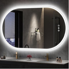 S'bagno Oval Bluetooth Bathroom Mirror with Lighting, 60 x 100 cm, Anti-Fogen, LED Bathroom Mirror with Memory, 3000 K - 6500 K, Dimmable, HD Tempered Glass, IP44 Bathroom Mirror with Light,