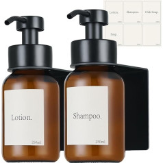 Wall Mounted Soap Dispenser with Stainless Steel Pump Dispenser, Glass Soap Dispenser with Wall Mount, Self-Adhesive, Detergent Dispenser, 250 ml, No Drilling Required for Bathroom, Worktop, Kitchen