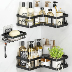 ZVZM Shower Shelf No Drilling Black Stainless Steel Shower Shelf Corner Pack of 3 Shower Baskets & Shower Shelves Shower Shelf Black 0hne Drilling with 12 Hooks Shelf Shower No Drilling for Bathroom