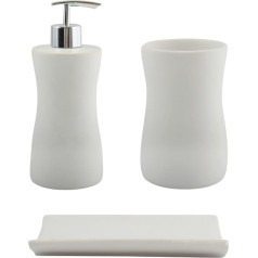 MSV Bathroom Accessories Palma Ceramic Soap Dispenser / Soap Dish / Toothbrush Tumbler Set of 3 White