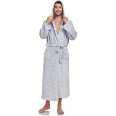 VOGMATE Bathrobe with Hood Men's Fleece Fluffy Long Bathrobes Cuddly Plush Dressing Gown Terry Cloth House Coat Grid Pattern