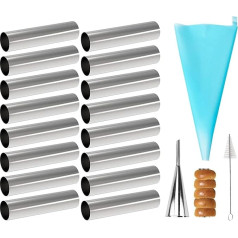 Cannoli Moulds, MKNZOME 16 Pieces Iridescent Curl Shape, Stainless Steel Croissant Shape, Foam Roll Shape, Spiral Horn Tubes, Cone Baking Mould, Foam Rollers Set for Cream Horn, Croissant Baking Mould
