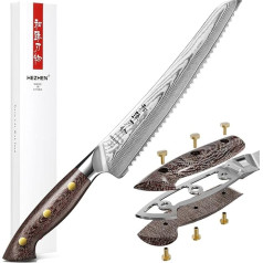 HEZHEN Serrated Bread Knife, 67 Layers Damascus Steel Wave Edge Cake Knife, Serrated Blade Saw Knife, Cutting Bread Full Tang Handle Made of Micarta