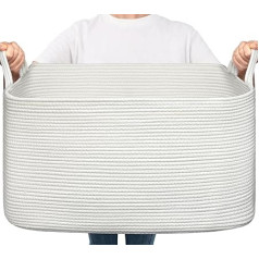 TIMEYARD Laundry Basket, Laundry Hamper, Storage Basket, Foldable Laundry Basket, Square Laundry Baskets, Braided Basket, Laundry Basket Children's Room, Storage Basket Children for Toys, 65 L, White
