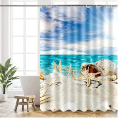 AMDXD Shower Curtain 120 x 200 cm Anti-Mould Textile Shower Curtains, Beach Waterproof, Washable Polyester Fabric Bath Curtain for Bathroom and Bathtub with 12 Hooks