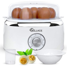 LELLACE Electric Egg Boiler with Timer and Alarm - 1 to 7 Eggs - Hard Egg, Mollet or Water Use - 400W Egg Boiler with Poche Egg Shell.