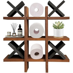 WMYYLX Tic Tac Toe Toilet Paper Holder, Wooden Toilet Paper Storage, Toilet Paper Holder with Shelf and 4 Wooden X, Bathroom Storage Rack for Guest Bathroom or Toilet Decoration