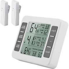 Fridge Thermometer, Outdoor Thermometer Freezer Thermometer Fridge Thermometer with 2 Wireless Sensors with Acoustic Alarm for Indoor and Outdoor Use LCD Display