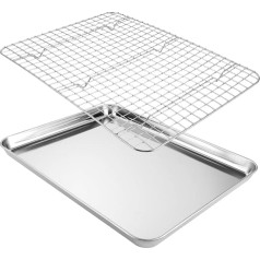 VIDETOL Stainless Steel Baking Tray with Cooling Rack, 40.5 x 30.5 x 2.5 cm Oven Tray, Large, Cake Tray, Rectangular for Baking and Cooking