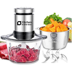 Kitchen in the Box Electric Kitchen Chopper 400 W Multi Chopper Meat Grinder with 2 Bowls (2L + 2L) and 2 Bi-Level Stainless Steel Blades, Universal Chopper for Meat, Vegetables, Onions, Fruit