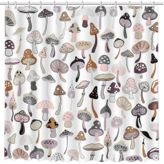 MEHOFOND 72 x 72 Inch Mushroom Shower Curtain Natural Plant Wild Mushroom Bathtub Decoration Retro Psychedelic Style Bathroom Accessories Durable Polyester Material with 12 Hooks