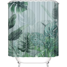 MUSOLEI Shower Curtain, 180 x 200 cm, 3D Print Baltt Shower Curtains, Green Bath Curtain, Anti-Mould, Water-Repellent Shower Curtains with Rings, Washable Bathroom Curtains, Dark Green