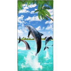 Violetpos Quick Drying and Lightweight Beach Towels, Beach Towel, Large, 90 x 180 cm, Quick-Drying Microfibre, Printed with Dolphins, Palm Trees, Hawaii