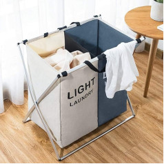 Large Laundry Basket with 2 Compartments, Foldable Dirty Basket, Laundry Hamper, Laundry Sorter with Aluminium Frame, Laundry Box for Home, Bathroom, Bedroom