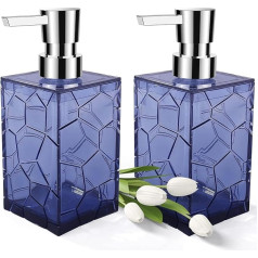 Hand Soap Dispenser Set Clear Acrylic Plastic Liquid Pump Bottles Refillable Lotion Dispenser for Bathroom Decoration Kitchen College Dorm 2 Pack (Blue)