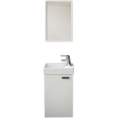 Amy Washbasin with Base Cabinet and Mirror in White - Compact Wash Basin Ideal for Guest Toilet - 41 x 165 x 23 cm (W x H x D)