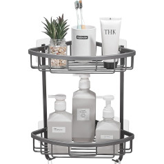 GRICOL Shower Shelf No Drilling Shower Shelf Metal Corner Shelf Shower Basket Rustproof Shower Shelf Bathroom Shelf with Sticker Bathroom Shelf for Bathroom and Kitchen 2 Levels Grey