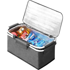 JXCTNNU Foldable Shopping Basket, Picnic Basket, 35 L, Large Picnic Basket, Cooling Basket, Shopping Basket with Lid, Carry Basket with Handle, Basket, Shopping, Cooling Compartment, Thermal Picnic