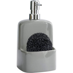 BosilunLife Washing Up Liquid Dispenser - Kitchen Soap Dispenser with Sponge Holder, Matte Ceramic Soap Dispenser, 20 Oz, for Kitchen, Grey