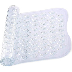 MOONLIGHT20015 Shower Mat, Non-Slip Anti-Mould and Mildew with Strong Suction Cups, Handle and Drain Holes, Soft Rubber Shower Mats - PVC Bathroom Mat, Machine Washable (70 x 38 cm, Transparent)