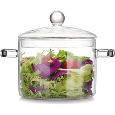 AnaTI BLG-001 Glass Pot Cooking Pot, 1400 ml Soup Pot with Lid for Cooking, High Temperature Resistant Transparent Glass Pan with Double Handle, Glass Soup Pot for Vegetables, Soup, Pasta,