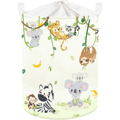 Clastyle 45L Cartoon Lion Monkey Toucan Children's Laundry Basket for Boys Girls Elephant Round Green Toy Clothes Storage Basket for Children's Room 36 x 45 cm