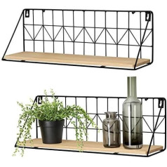 Mkouo Wall-Mounted Floating Shelves, Set of 2 Rustic Metal Wire Storage Shelves