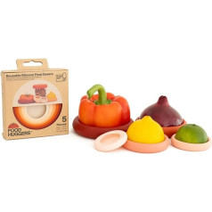 Food Huggers 5 x Reusable Silicone Food Saver BPA Free and Dishwasher Safe Storage of Fruit and Vegetables for Onions Tomatoes Lemon Banana Tins and More Round Terracotta
