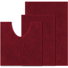 wyewye Chenille Bathroom Set of 3, Bath Mat, Non-Slip, Washable, Comfortable and Soft Bath Mat, Bathroom Rug for Showers, Bathtubs, Toilets, Wine Red