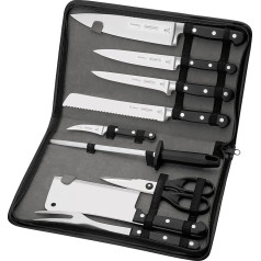 Tramontina Century Knife, 10 Piece Set, Equipped Knife Bag Including Sharpening Steel, Scissors and Meat Fork - Blades Made of High-Alloy Chrome-Molybdenum Steel, Sub-Zero, Black