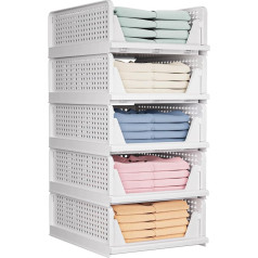 TidyIsles Kleiderschrank Aufbewahrung Organizer - 5 Pack Faltbare Schrankorganisatoren Stapelbare Aufbewahrungsboxen Kunststoff Schublade Organizer Korb für Schlafzimmer Küche Badezimmer Weiß