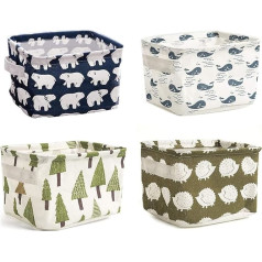 ZEACCT Set of 4 Storage Baskets, Linen & Cotton Fabric Storage Baskets with 2 Handles on Both Sides, Foldable Mini Storage Baskets for Children, Toys, Books, Cosmetics, Shelves and Desks, 20 x 16 x 13