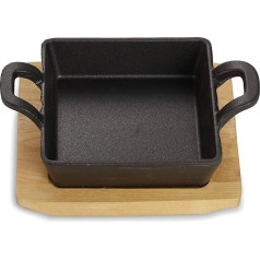 ECHTWERK Cast Iron Serving Bowl, Square Casserole Dish with Serving Board, Pre-seasoned, Suitable for Ovens, Grill, BBQ and Induction, Diameter 12.6 cm