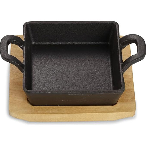 ECHTWERK Cast Iron Serving Bowl, Square Casserole Dish with Serving Board, Pre-seasoned, Suitable for Ovens, Grill, BBQ and Induction, Diameter 12.6 cm