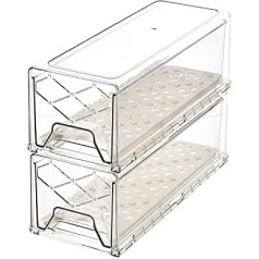 GuoTcusy Fridge Organiser Storage Box, Drawer Organiser System for Kitchen, Cabinet, Office, Stackable Storage Container for Potato, Fruit, Vegetables (2 Drawers, Medium)