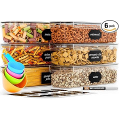 Chef's Path Storage Jars with Lid, 2.3 L x 6 Airtight Storage Containers, BPA-Free, Ideal for Pasta, Pasta, Pasta, Storage, Spaghetti Containers, Kitchen, Storage Container