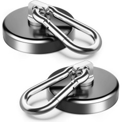 2 Pack Super Strong Magnetic Hooks, 63.5 kg (140 lbs) Neodymium Magnets Pull Swivel Carabiner Snap Hooks, Strong Magnetic Hooks Magnets with Hooks for Closed/Outdoor Camping - 42 mm Diameter