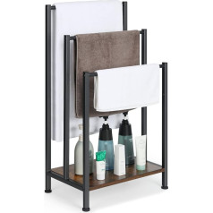 Freestanding Towel Rack, Bath Towel Holder with 3 Rails, Rustic Brown Wooden Shelf, Industrial Towel Rail for Living Room, Bathroom, Bath Towels, Clothes, Blankets (43 cm x 29 cm x 82 cm)