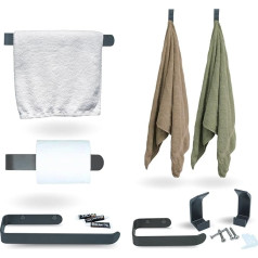 Bathroom Accessory Set Including Toilet Paper Holder, Wall Hook and Towel Holder without Drilling, with Special Adhesive that Will Not Damage Surfaces