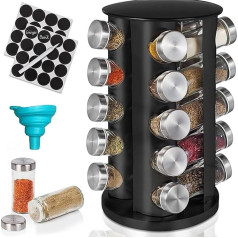 EBIZ&TECH Rotating Spice Rack with 20 Jars Stainless Steel with Non-Slip Base - Kitchen Countertop Organizer for Easy Access and Storage of Spices