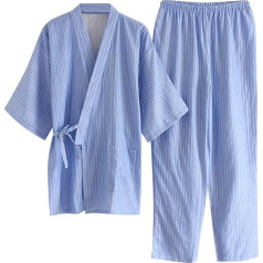 haozaikeji Japanischer Herren-Pyjama, Yukata-Set, Herren-Kimono-Schlafanzug, japanischer Stil, Nachtwäsche, kurzer Kimono, Nachthemd, japanischer Kimono, Robe, Baumwolle, lockerer Schlafanzug für