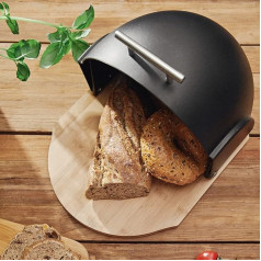 HOMLA Bread Bin Bread Storage Metal Lid Bread Storage Box for Fresh Baking Darvin Black 37 x 26 x 22 cm